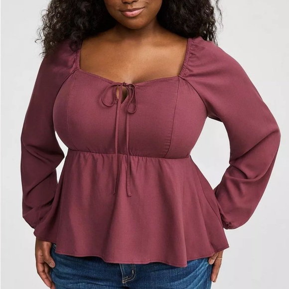 torrid Tops - Torrid Peplum Challis Sweetheart Red Long Sleeve Blouse Size 2X